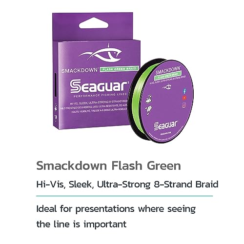 Seaguar Smackdown High Visibility Braided Fishing Line, 10lb Break Strength, 300yds, Flash Green - 10SDFG300