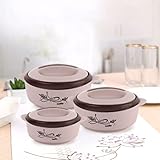 CELLO Sapphire Insulated Casserole Set of 3 500ml 1000ml 1500ml Brown Double Walled PU Insulated Hot Pot Case Keeps
