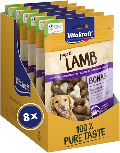 🔥 STARKER PREIS (-43%) Vitakraft Pure Lamb Bonas, Hundeleckerli, Calciumknochen mit Lammfleisch, Hunde Trainingsleckerli, ohne Zusatz von Zucker (8X 80g)