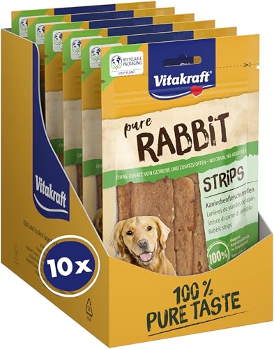 (-20%) Vitakraft Pure Rabbit Strips, Hundeleckerli, Kaninchenfleischstreifen, Hunde Trainingsleckerli, ohne Zusatz von Zucker (10x 80g)