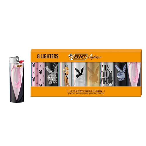 BIC Pocket Lighter, Special Edition Playboy (Holographic) Collection, Assorted Unique Lighter Designs, 8 Count Pack of Lighters
