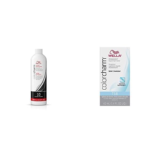 WELLA colorcharm Hair Toner, Neutralize Brass With Liquifuse Technology, T18 Lightest Ash Blonde + 10 Vol. Developer