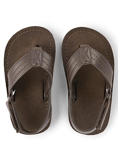 The Children's Place Baby Boys and Toddler Casual Flip Flops with Backstrap, Tan, 8-9