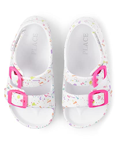 The Children's Place Baby Girls and Toddler Everyday Slide Sandals with Backstrap, White Paint Splatter, 9