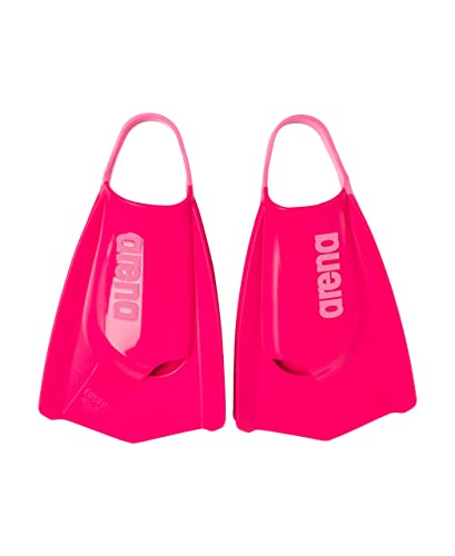 Arena Unisex Adult Powerfin Pro II Swim Training Fins Men and Women Silicone Short Blade Flippers Left/Right Customized, Pink, Size 7.5-9