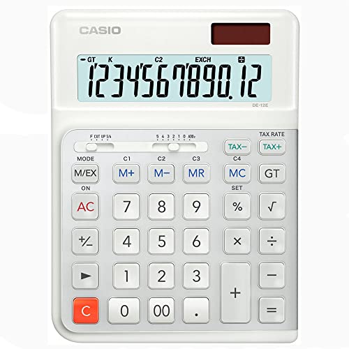 (-48%) CASIO DE-12E-WE Ergonomischer Tischrechner, Weiß, 12-stelliges Display