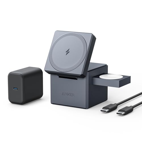 (-43%) Anker 3-in-1 Cube mit MagSafe, 15W kabellose Höchstladeleistung, Kompatibel mit iPhone 17/16/15/14/13/12 Serien, Apple Watch Serie 1-7 / SE, und AirPods Pro / 3/2 (Inklusive 30W Netzteil)
