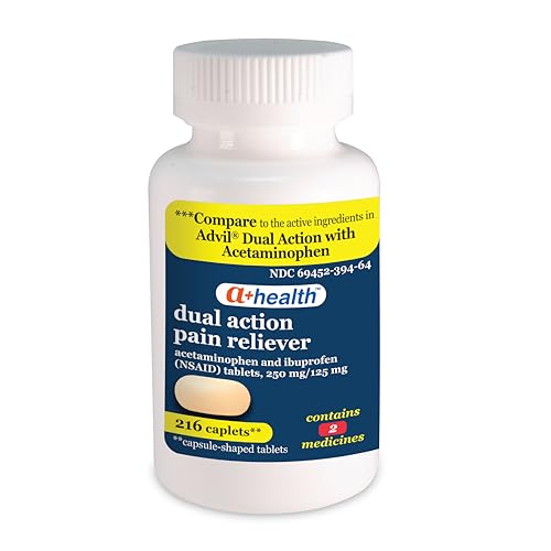 A+Health Dual Action Acetaminophen 250 mg and Ibuprofen (NSAID) 125mg Pain Reliever Caplets, 216 Count