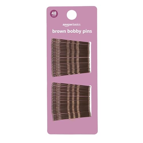 Amazon Basics No Slip Bobby Pins, 48 count, Brunette Brown, High Gloss Bobby Pins for Pain Free, Comfortable, All-Day Styling and Up Dos. For All Hair Types