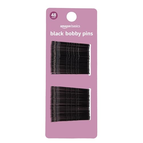 Amazon Basics No Slip Bobby Pins, 48 count, Black High, Gloss Bobby Pins for Pain Free, Comfortable, All-Day Styling and UpDos. For All Hair Types