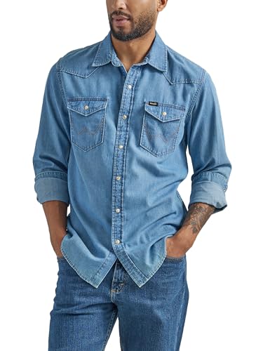 WranglermensIconic Denim Regular Fit Snap Shirt