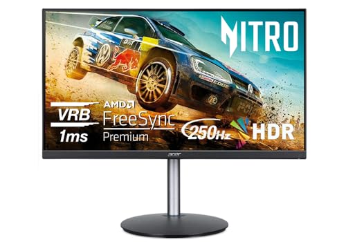 Acer Monitor de jogos Nitro 62.2 cm Full HD 1920 x 1080 PC | AMD FreeSync Premium | Atualização de até 250Hz | 1ms (VRB) | ZeroFrame | ErgoStand | 1 x porta de exibição 1.2 e 2 x portas HDMI 2.0 |
