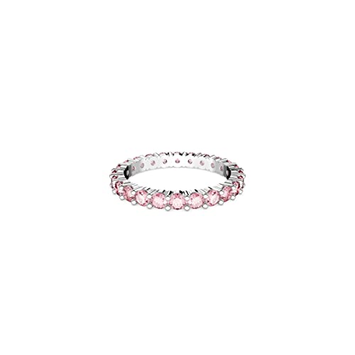 Swarovski Matrix Crystal Ring Collection, Round Cut, Prong Setting, Rhodium Finish, Pink Crystal, EU 55 (US 6.75)