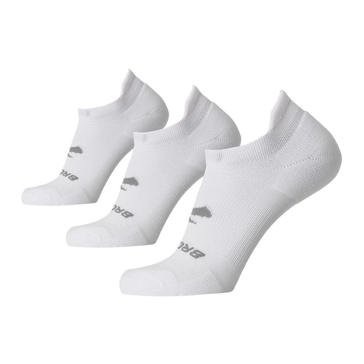 Brooks Run-In No Show Socks I Men & Women Performance Athletic Running Socks I Comfort Fit (3-Pack Set) - White - Medium