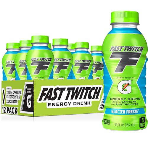 Fast Twitch Energy drink from Gatorade, Glacier Freeze, 12 fl oz Bottles, (12 Pack), 200mg Caffeine, Zero Sugar, Electrolytes