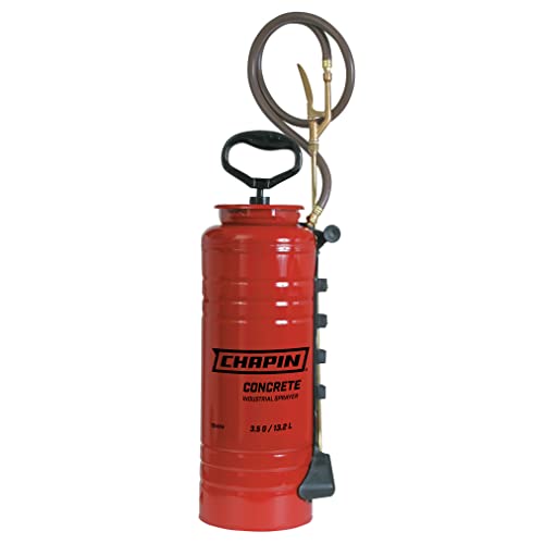 Chapin 19494 Made in USA 3.5 Gallon Tri-Poxy Industrial Open Head Sprayer for Professional Concrete Applications, Form Oils, Construction with All Brass Components, 3.5 gallons, Red