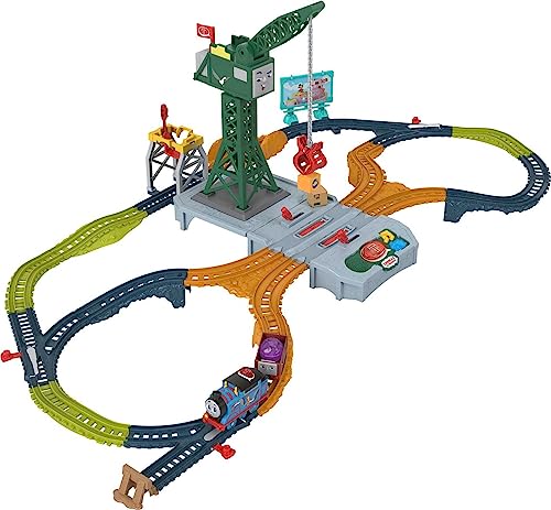 Thomas & Friends Motorized Train Set, Talking Cranky Delivery Set, Talking Crane & Battery Powered Toy Train with Songs & Sounds (Amazon Exclusive)