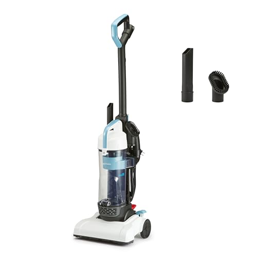 Amazon Basics Upright Bagless Vacuum Cleaner for Carpet and Hard Floors, With Crevice and Upholstery Tools, Detachable Handle, Lightweight (8.4 lbs), 1.7L Dust Cup, 720W, 25ft Cord, Black/White