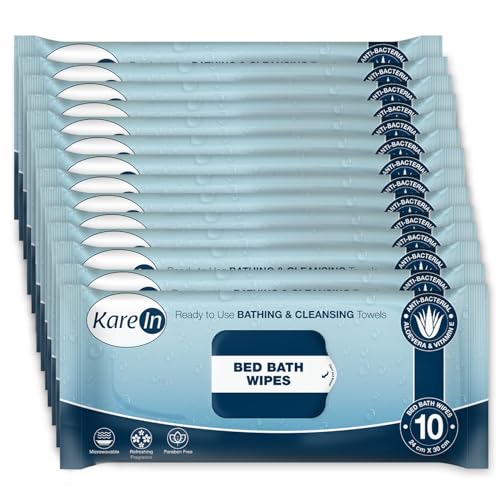 KareIn Bed Bath Wipes, Adult Wet Wipes, 120 Wipes, Anti-Bacterial, Ready to Use Cleansing Towels, Refreshing Sponge Bath Towel, For Men & Women, Pack 