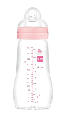 (-22%) MAM Glasflasche, 2-4 Monate, 260 ml, mit Sauger 2 mit mittlerem Durchfluss aus Silikon, leicht zu reinigen, Feel Good, Rosa, 1 Stück