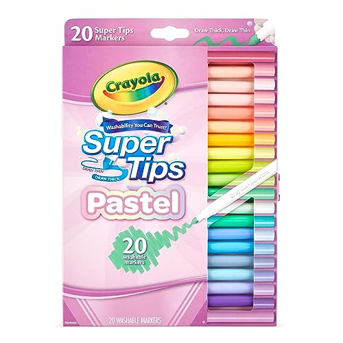 CRAYOLA Pastel- Super Tips Washable Medium Tip Markers - Pack of 20, for School and Leisure, Assorted Colours Pastel