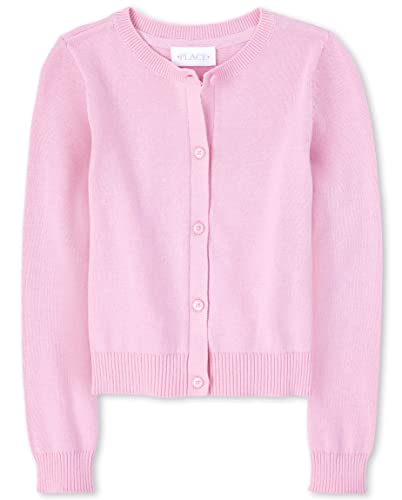 The Children's Place Girls Solid Cardigan Sweater, Sparkle Pink Single, Medium US