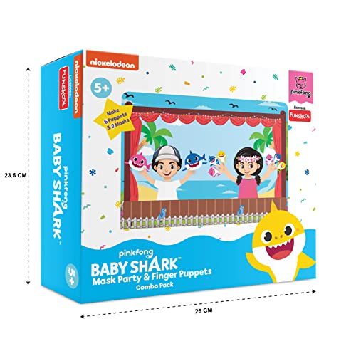 Funskool Handy Crafts Baby Shark Mask Party & Finger Puppets, Birthday Themed Party, Make 2 Soft Masks & 6 Finger Puppets for Boys & Girls, Art and Cr