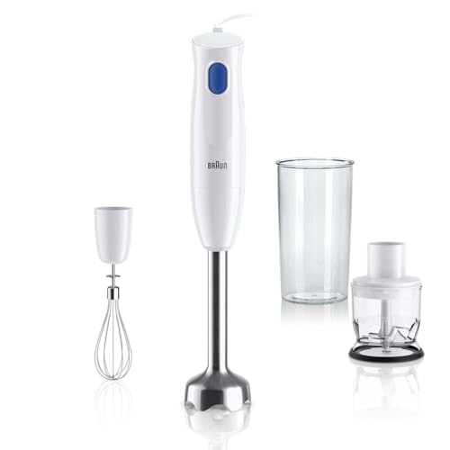 (-33%) Braun Stabmixer MultiQuick 1 MQ 10.202 M - Elektrischer Stabmixer mit Edelstahl-Mixfuß und EasyTwist System, 3-teiliges Zubehör-Set, 450 Watt, Weiß