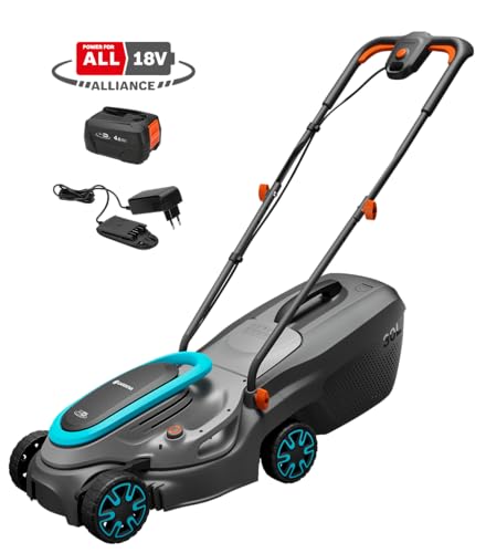 Gardena Akku-Rasenmäher PowerMax 32/18V P4A Ready-to-Use Set: 32 cm Schnittbreite, 30 l Fangkorb, Ergonomisch, Höhenverstellung, Kabellos (14632-20)