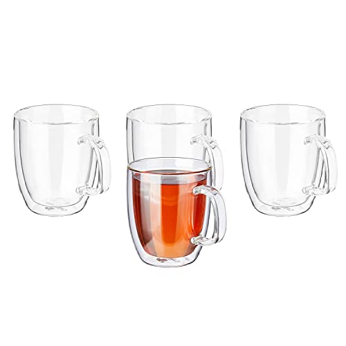 Amazon Brand - Solimo Borosilicate Glass Tea Cup, Double Wall, Extra-Wide, Heat-Resistant, Crystal-Clear, Ideal for Tea, Coffee and Other Beverages (S