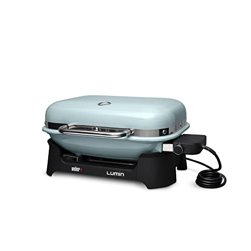 Weber Lumin Portable Outdoor Electric Barbecue Grill for Small Spaces and Travel, Ice Blue
