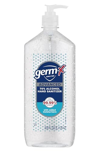 Germ-X Advanced Hand Sanitizer, Non-Drying Moisturizing Clear Gel, Instant and No Rinse Formula, Large Family Size Pump Bottle, Back to School Supplies, 34 Fl Oz (1 Liter)