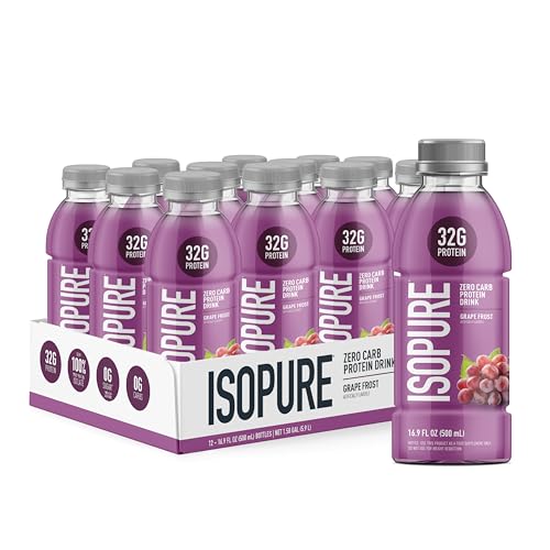Isopure Zero Carb 32g Clear Protein Ready-to-Drink, Whey Protein Isolate, Grape Frost, 12 Pack (Packaging May Vary)