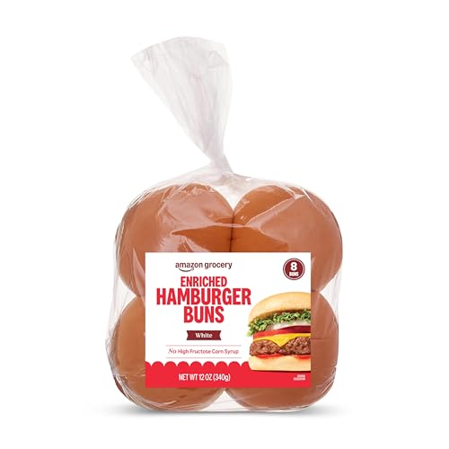 Amazon Grocery, White Enriched Hamburger Buns, 12 Oz, 8 Ct (Previously Amazon Fresh, Packaging May Vary)