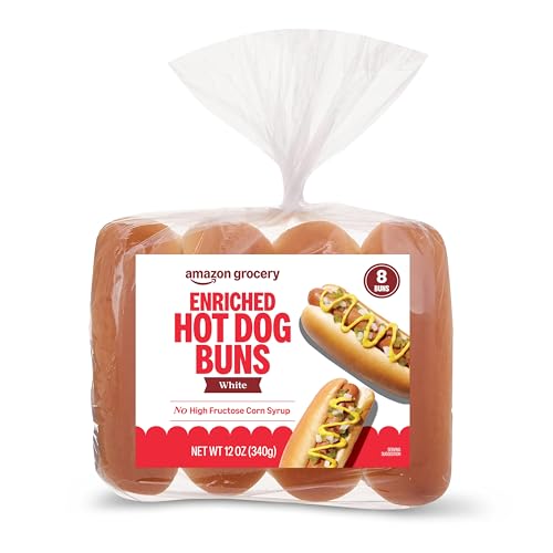 Amazon Grocery, White Enriched Hot Dog Buns, 12 Oz, 8 Ct (Previously Amazon Fresh, Packaging May Vary)