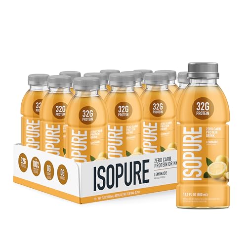 Isopure Zero Carb 32g Clear Protein Ready-to-Drink, Whey Protein Isolate, Lemonade, 12 Pack (Packaging May Vary)