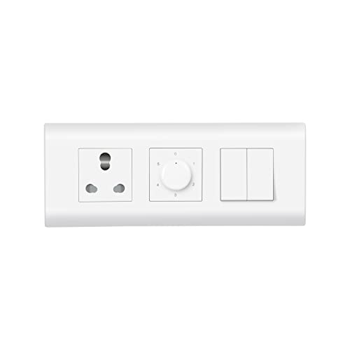 Wipro Northwest (Nowa) Switch Combo of 6M Plate + 1M 6A Switch x2 + 6A 3Pin Socket + 5 Step Fan Regulator, White (Kit 11)