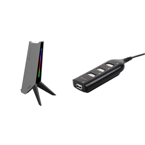 ZEBRONICS Zeb-Demon Tabletop Over Ear Gaming Wired Headphone Stand RGB Led, Dual USB Ports, 3.5Mm Jack & ZEB-90HB USB Hub, 4 Ports, Pocket Sized, Plug & Play, for Laptop & Computers