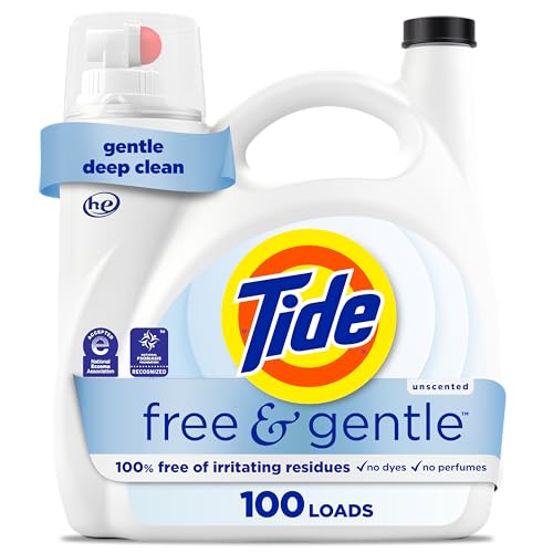 Tide Free & Gentle Liquid Laundry Detergent, 100 Loads, 132 fl oz, Tide Laundry Detergent, Clean Laundry Detergent