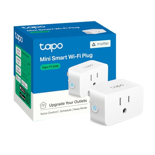 TP-Link Tapo Matter Compatible Smart Plug Mini, Compact Design, 15A/1800W Max, Super Easy Setup, Works with Apple Home, Alexa & Google Home, UL Certified, 2.4G Wi-Fi Only, White, Tapo P125M