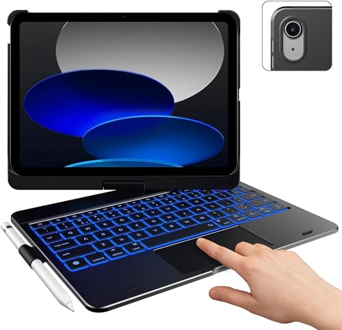 typecase Touch iPad 10th Generation Case with Keyboard (10.9", 2022) and iPad A16 (11th Gen, 2025) – 360° Rotatable, 11-Color Backlit, Multi-Touch Trackpad, Thin & Light (Black)