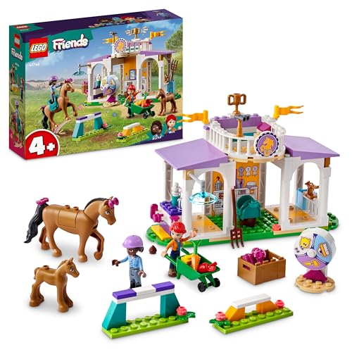 LEGO Friends Le Dressage Équestre - Jouet Enfant 4 Ans avec Chevaux, Poney et Les Mini-Poupées des Personnages Aliya et Mia - Idée Cadeau pour Les Amoureux des Animaux pour Filles et Garçons 41746