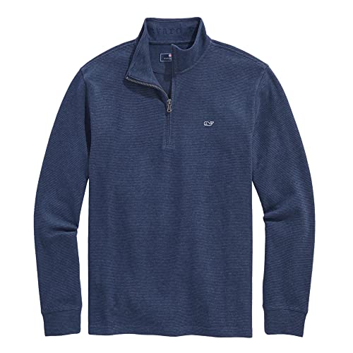 vineyard vines Men's Saltwater Quarter-Zip Pullover Sweater, Deep Bay, Medium