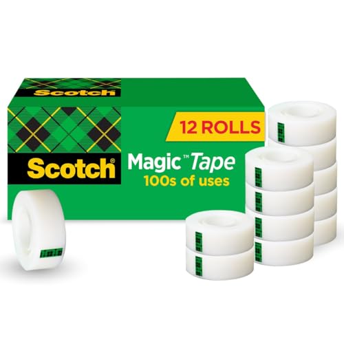Scotch Magic Tape, Invisible, Home Office Supplies and School Supplies for College and Classrooms, 12 Refill Tape Rolls, Create Halloween Crafts 12 Rolls