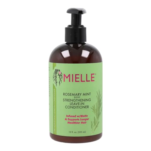 Mielle Organics Rosemary Mint Strengthening Leave In Conditioner for Curly Hair - Hydrating Hair Moisturizer Infused with Biotin to Soften, Protect & Boost Shine (12 Oz)