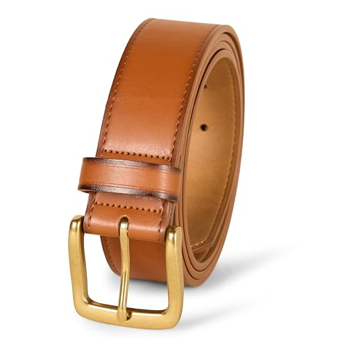 Amazon Essentials Men's Raw Edge Jeans Belt, Tan, 40