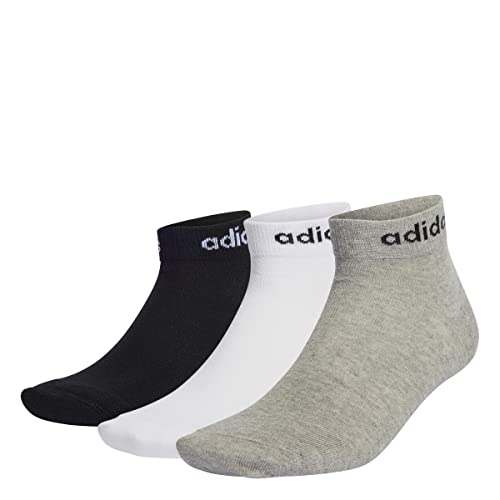 (-33%) adidas Unisex Think Linear Ankle Socks 3 Pairs, Medium Grey Heather/White/Black, 37-40