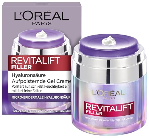 (-30%) L'Oréal Paris Aufpolsternde Gel-Creme für Frauen: polstert Fältchen intensiv auf mit Hyaluronsäure, Niacinamide, Glycerin und Ceramide, Revitalift Filler, 1x 50ml