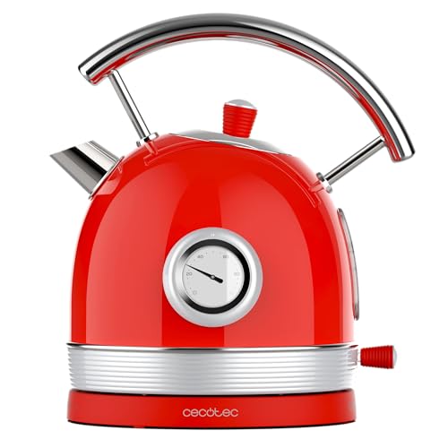 (-11%) Cecotec Wasserkocher mit 1,8 Liter Fassungsvermögen Thermosense 420 Vintage Light Red. 2200 W, Fassungsvermögen für 8 Tassen Tee, Temperaturanzeige, Vintage-Stil, 360º drehbare Basis, Edelstahl in Rot