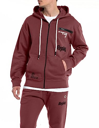 ⚡ BLITZDEAL (-73%) Replay Herren Sweatshirtjacke mit Reißverschluss, Amarone 164 (Rot), L